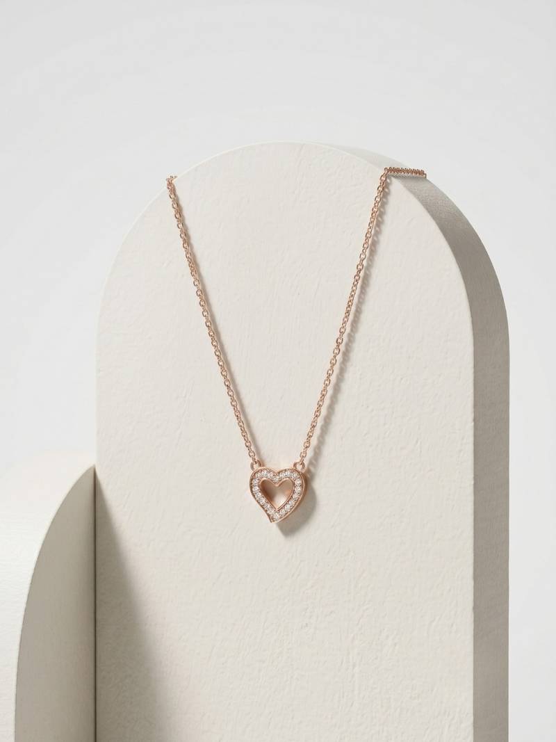 925 Sterling Silver Rose Gold  Open Heart Pendant Necklace  Set for Women