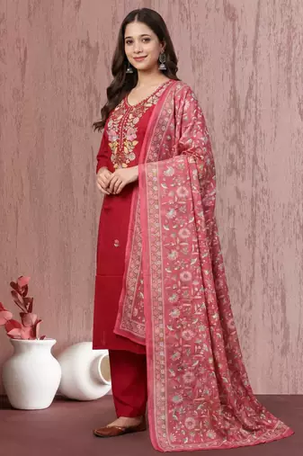 Women's Beautiful Embroidery Work Mul Chanderi Fabric Straight Kurta Pant and Dupatta Set
