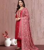 Women's Beautiful Embroidery Work Mul Chanderi Fabric Straight Kurta Pant and Dupatta Set