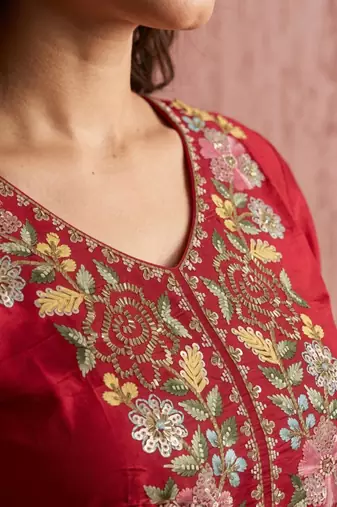 Women's Beautiful Embroidery Work Mul Chanderi Fabric Straight Kurta Pant and Dupatta Set