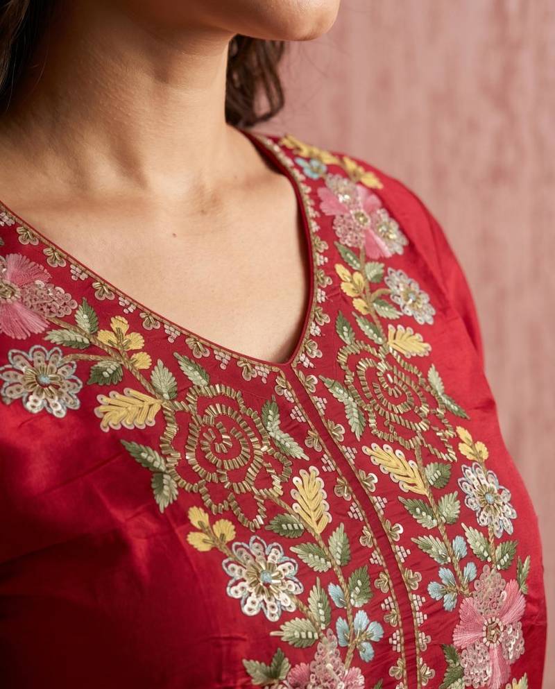 Women's Beautiful Embroidery Work Mul Chanderi Fabric Straight Kurta Pant and Dupatta Set