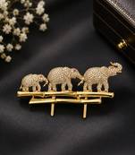 gold plated elephant family designer brooch pin with  ruby-colored stone accents   luxury animal  unisex brooch