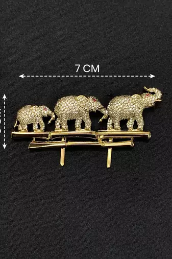 gold plated elephant family designer brooch pin with  ruby-colored stone accents   luxury animal  unisex brooch