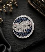 Silver plated elephant couple designer brooch pin with blue marquise stones, luxury animal brooch for unisex