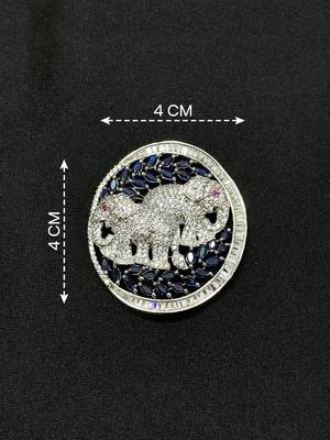 Silver plated elephant couple designer brooch pin with blue marquise stones, luxury animal brooch for unisex 4