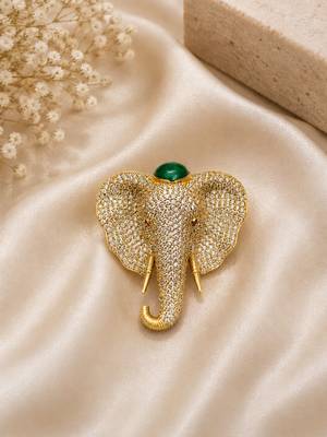 Elephant head designer brooch pin with green cabochon stone & luxury animal brooch for unisex 1