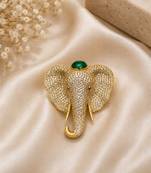 Elephant head designer brooch pin with green cabochon stone & luxury animal brooch for unisex