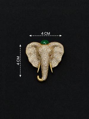 Elephant head designer brooch pin with green cabochon stone & luxury animal brooch for unisex 4