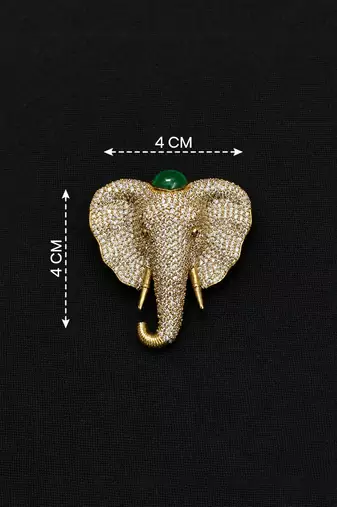 Elephant head designer brooch pin with green cabochon stone & luxury animal brooch for unisex