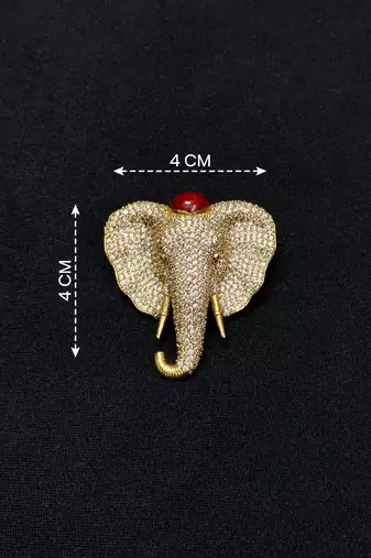 Elephant head designer brooch pin with red cabochon stone & luxury animal brooch for unisex