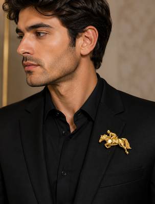 gold plated horse rider designer brooch pin   equestrian racing horse statement brooch for women & men 2