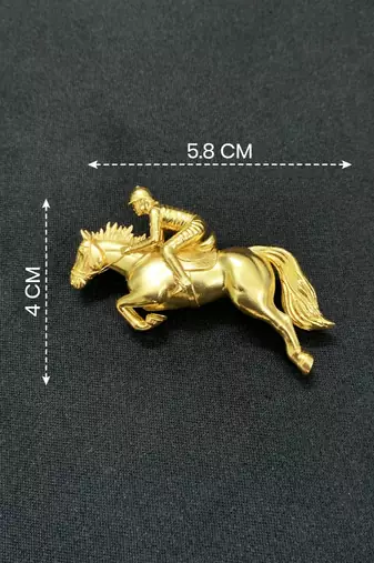 gold plated horse rider designer brooch pin   equestrian racing horse statement brooch for women & men