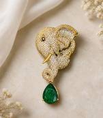 Mother & baby elephant designer brooch pin with green pear-cut stone luxury animal brooch for unisex