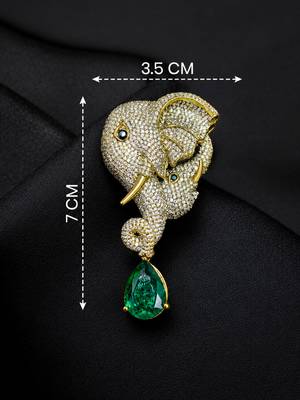 Mother & baby elephant designer brooch pin with green pear-cut stone luxury animal brooch for unisex 4