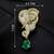 Mother & baby elephant designer brooch pin with green pear-cut stone luxury animal brooch for unisex