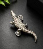 Silver plated crocodile designer brooch pin | textured animal statement lapel brooch for men