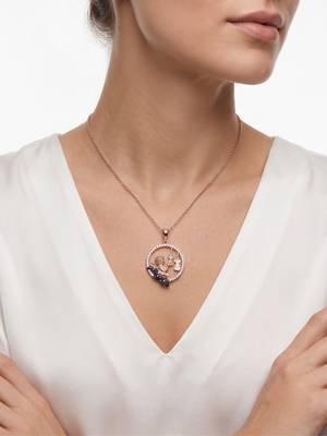 925 Sterling Silver  Rose Gold Angel Violin Pendant Necklace Set  for Women 1