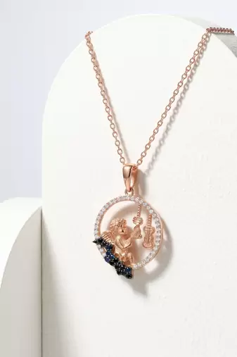 925 Sterling Silver  Rose Gold Angel Violin Pendant Necklace Set  for Women