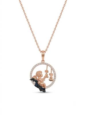 925 Sterling Silver  Rose Gold Angel Violin Pendant Necklace Set  for Women 3