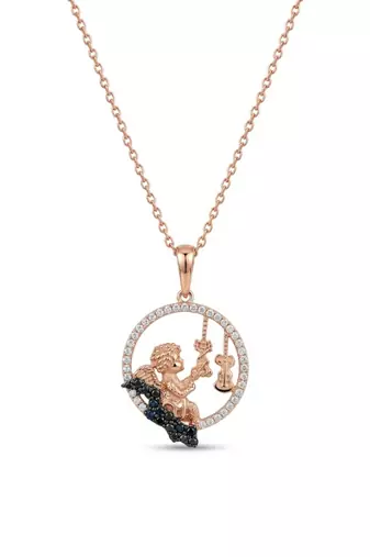 925 Sterling Silver  Rose Gold Angel Violin Pendant Necklace Set  for Women