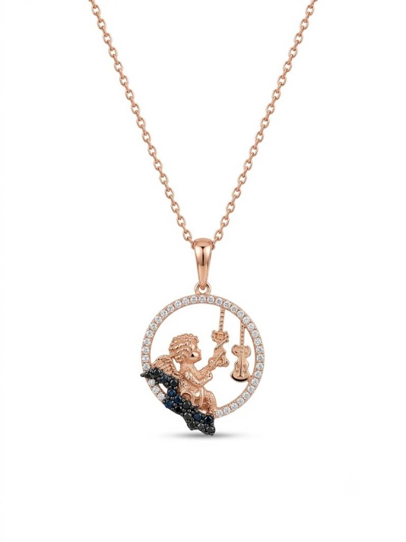 925 Sterling Silver  Rose Gold Angel Violin Pendant Necklace Set  for Women