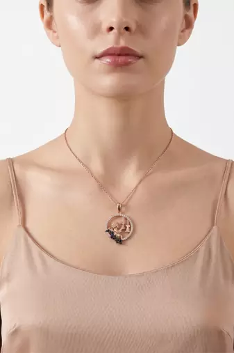 925 Sterling Silver  Rose Gold Angel Violin Pendant Necklace Set  for Women
