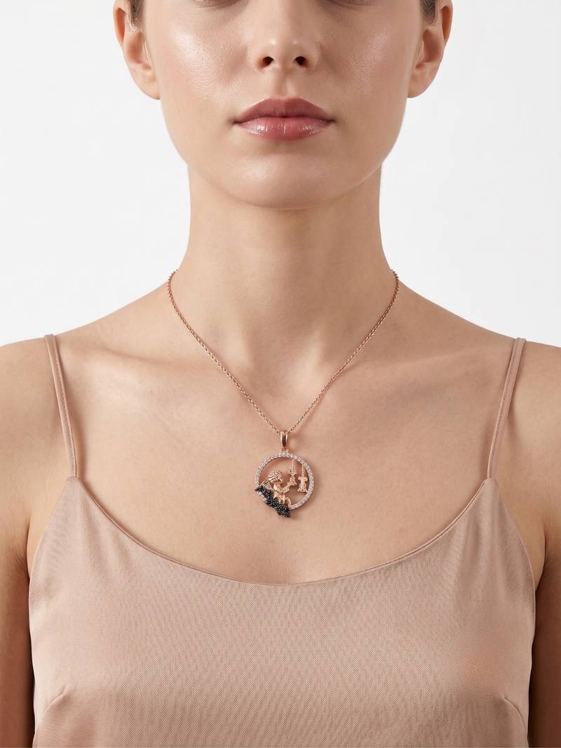 925 Sterling Silver  Rose Gold Angel Violin Pendant Necklace Set  for Women
