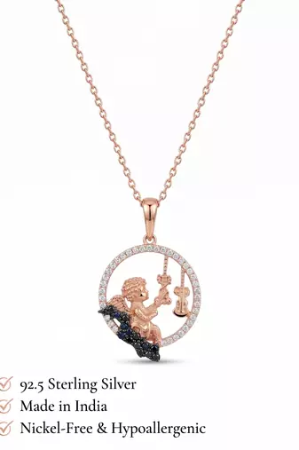925 Sterling Silver  Rose Gold Angel Violin Pendant Necklace Set  for Women