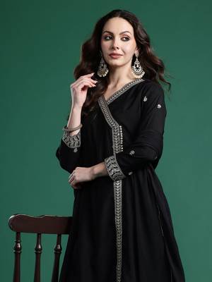 Ethnic Motifs Embroidered Angrakha Kurta with Trousers & Dupatta 1