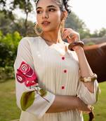 Floral Printed Mandarin Collar Pure Cotton A-Line Kurta With Trouser