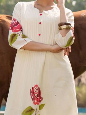 Floral Printed Mandarin Collar Pure Cotton A-Line Kurta With Trouser 3