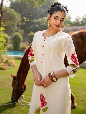 Floral Printed Mandarin Collar Pure Cotton A-Line Kurta With Trouser 7