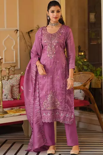 Women Ethnic Motifs Embroidered Panelled Beads and Stones Kurta with Trousers & With Dupatta