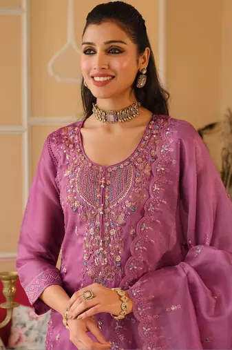 Women Ethnic Motifs Embroidered Panelled Beads and Stones Kurta with Trousers & With Dupatta