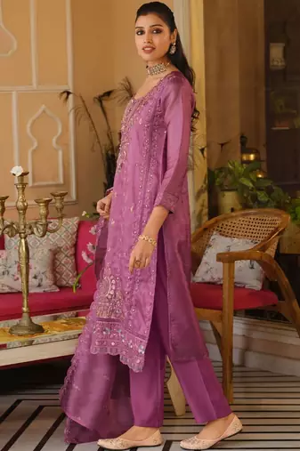 Women Ethnic Motifs Embroidered Panelled Beads and Stones Kurta with Trousers & With Dupatta