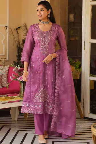 Women Ethnic Motifs Embroidered Panelled Beads and Stones Kurta with Trousers & With Dupatta