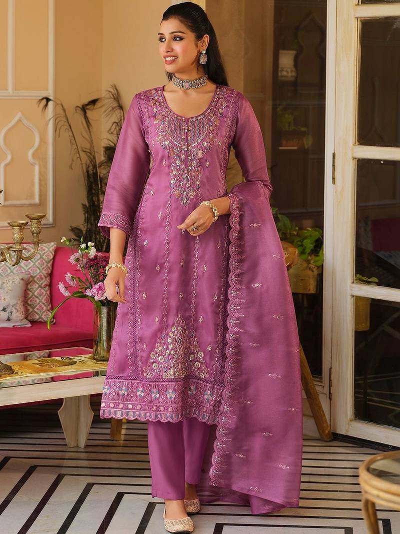 Women Ethnic Motifs Embroidered Panelled Beads and Stones Kurta with Trousers & With Dupatta
