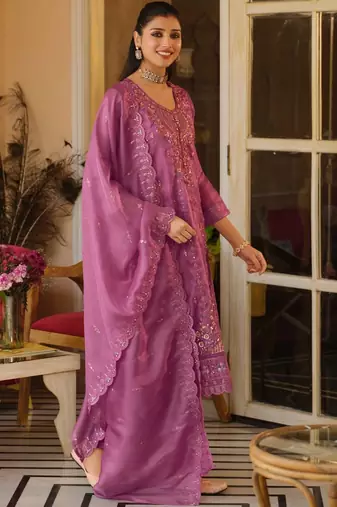 Women Ethnic Motifs Embroidered Panelled Beads and Stones Kurta with Trousers & With Dupatta