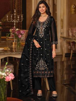 Women Ethnic Motifs Embroidered Regular Sequinned Kurta with Trousers & With Dupatta 1