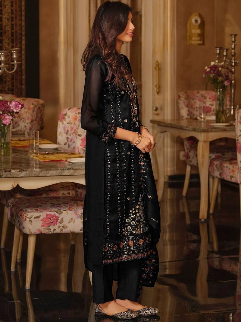 Women Ethnic Motifs Embroidered Regular Sequinned Kurta with Trousers & With Dupatta