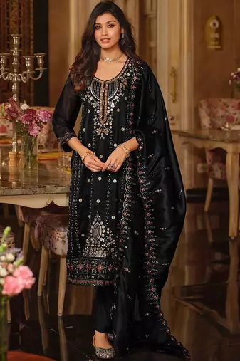 Women Ethnic Motifs Embroidered Regular Sequinned Kurta with Trousers & With Dupatta