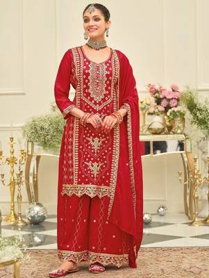 Women Ethnic Motifs Embroidered Kurta with Palazzo & Dupatta 1
