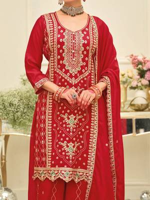Women Ethnic Motifs Embroidered Kurta with Palazzo & Dupatta 2