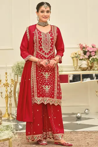 Women Ethnic Motifs Embroidered Kurta with Palazzo & Dupatta