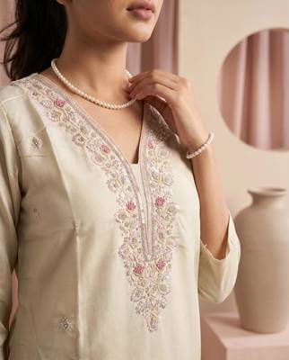 Embroidery Silk Fabric Straight Kurta Pant and Dupatta Set 2