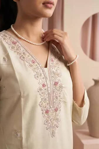 Embroidery Silk Fabric Straight Kurta Pant and Dupatta Set