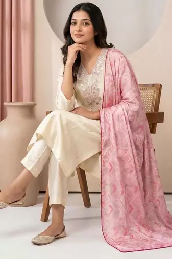 Embroidery Silk Fabric Straight Kurta Pant and Dupatta Set