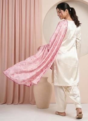 Embroidery Silk Fabric Straight Kurta Pant and Dupatta Set 4