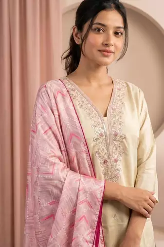 Embroidery Silk Fabric Straight Kurta Pant and Dupatta Set