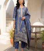 Women Ethnic Motifs Regular Liva Kurta with Trousers & With Dupatta